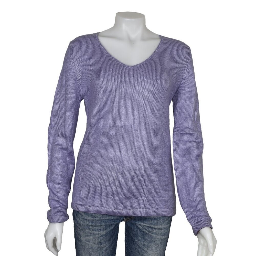 100% Alpaca Sweater Purple V-Neck Long Sleeve Size Small